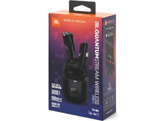JBL Quantum Stream Wireless USB-C - Wearable Wireless Streaming Microphone for Crystal Clear Recordings, 24 Hours of Recording time, Plus Speed Charge, Included Windscreen for Noise Reduction - Black